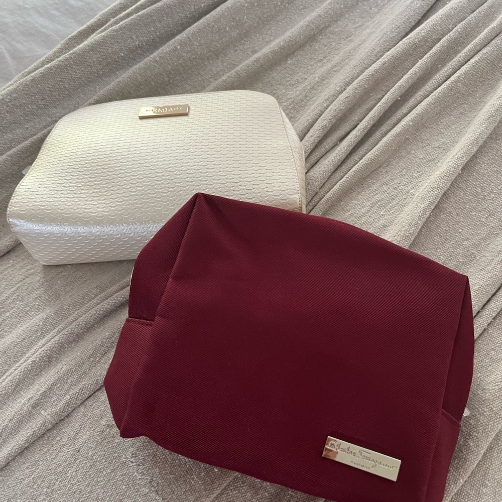 Bvlgari and Ferragamo airline cosmetic pouches